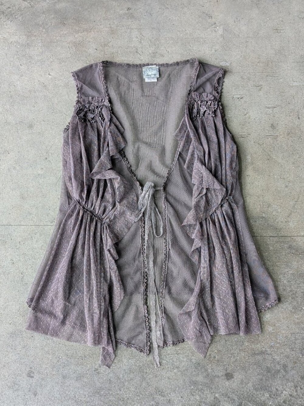 Daytrip Fairycore Whimsigoth Gray Sheer Lace Mesh Sleeveless Top small - Picture 2 of 9